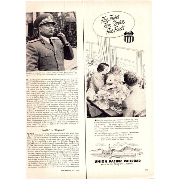 1952 Union Pacific Railroad Vintage Print Ad Family Dining Car Girl 50s Wall Art - Picture 2 of 3